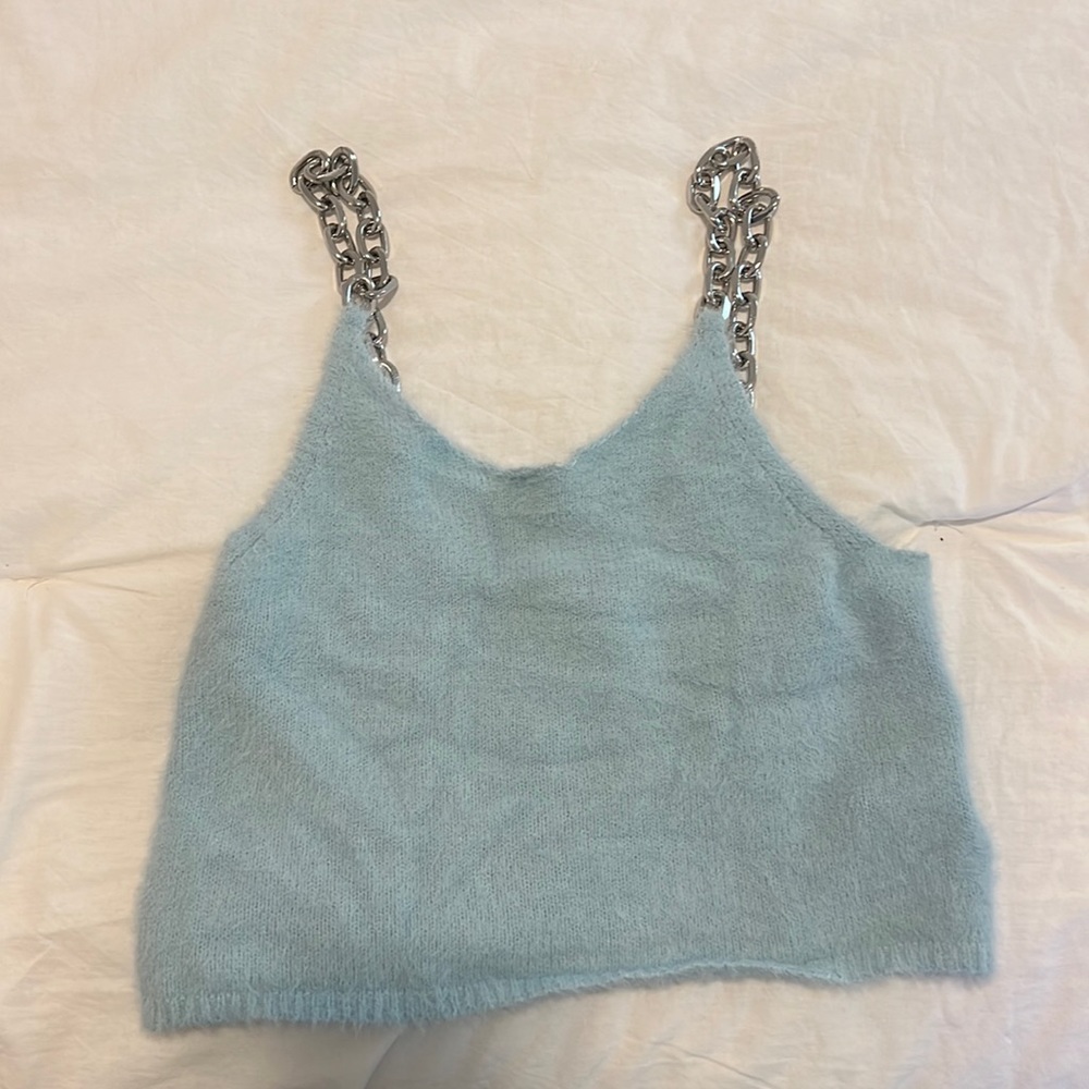 SHEIN BLUE FUZZY CROP CHAIN TOP
